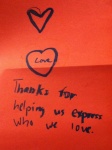 Card made for congressperson by a child in Rose's RE class about marriage equality. 